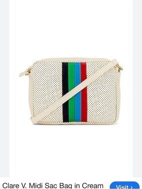 Clare V. Midi Sac, Perforated cream, Crossbody Bag with Multicolor Stripes.